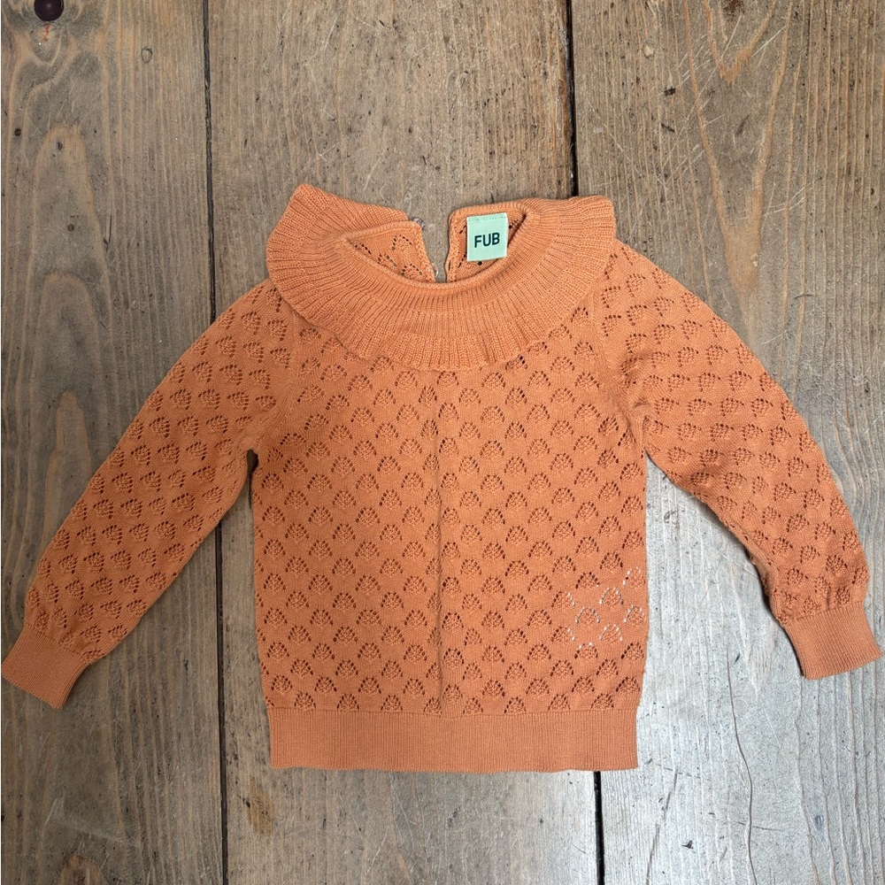 FUB girls baby pointelle organic cotton sweater in apricot size 12 months NWT